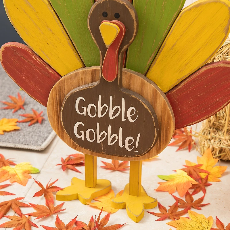 Glitzhome Harvest Wooden Turkey Standing Decor Thanksgiving Porch Sign