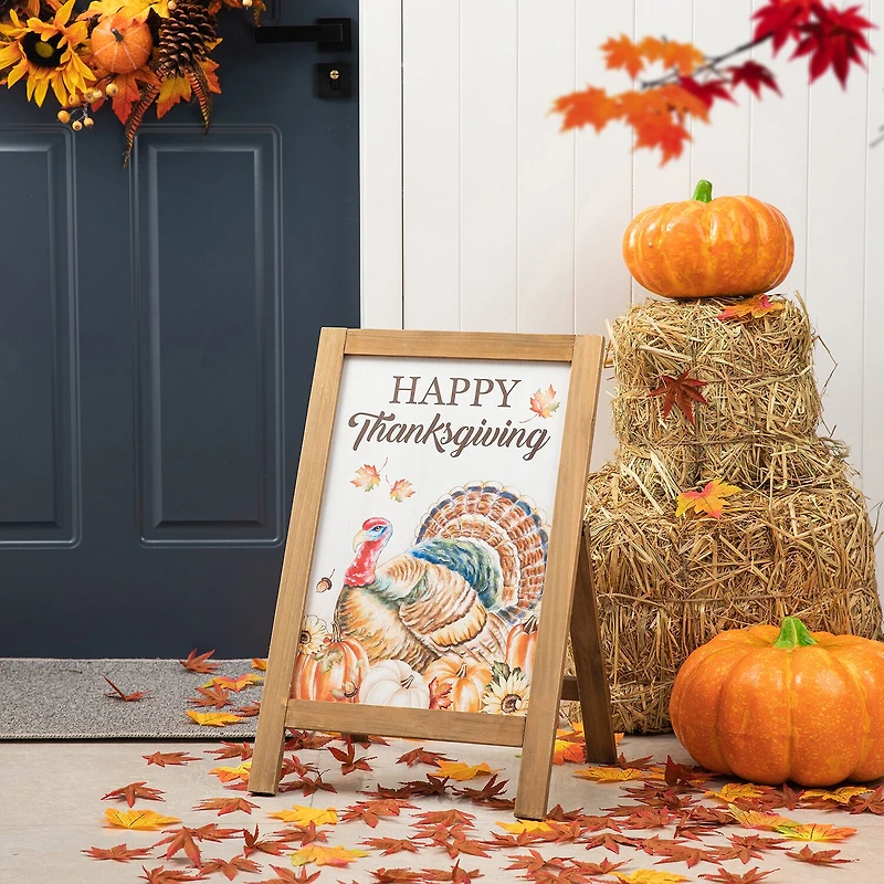 Glitzhome Harvest Wooden Turkey Easel Thanksgiving Porch Sign