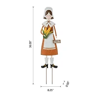 Glitzhome Metal Harvest Pilgrim Girl Thanksgiving Yard Art