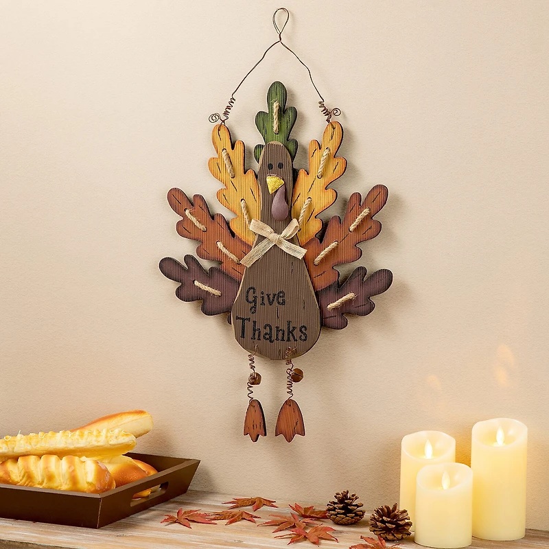 Glitzhome Burlap/Wooden Turkey Decor Wall Art