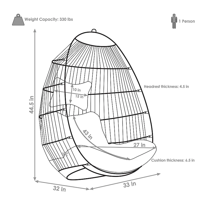 Julia Hanging Egg Chair with Cushions