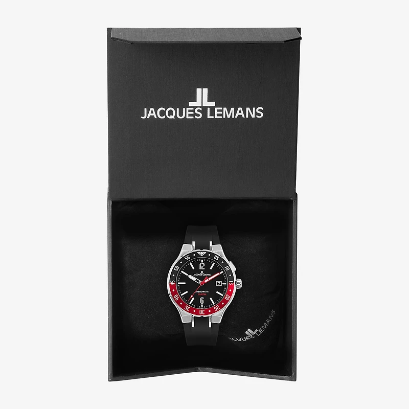 Jacques Lemans Mens Automatic Black Strap Watch Wjl0027503