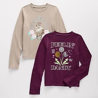 Thereabouts Little & Big Kid Girls Sensory Friendly Crew Neck Long Sleeve Adaptive Regular Fit 2 Pack Graphic T-Shirt