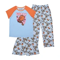 Little & Big Kid Girls Crew Neck Short Sleeve 3-pc. Pajama Set