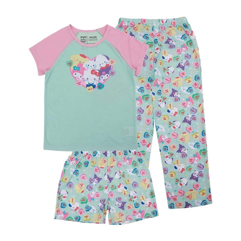 Little & Big Kid Girls Hello Kitty Crew Neck Short Sleeve 3-pc. Pajama Set