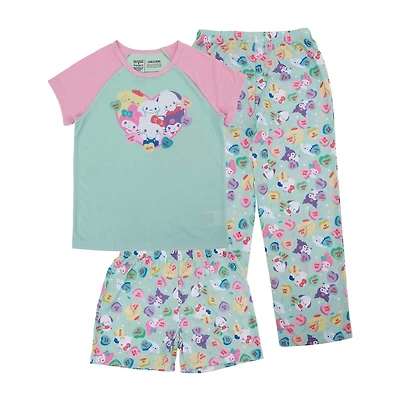 Little & Big Kid Girls Hello Kitty Crew Neck Short Sleeve 3-pc. Pajama Set