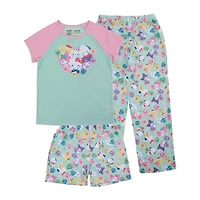 Little & Big Kid Girls Hello Kitty Crew Neck Short Sleeve 3-pc. Pajama Set