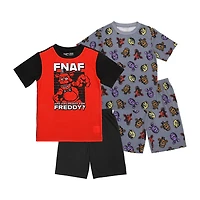 Little & Big Kid Boys Five Nights at Freddys Crew Neck Short Sleeve 4-pc. Pajama Set