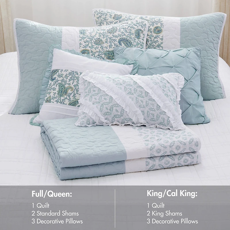 Madison Park Vanessa 6-Pc Cotton Percale Quilt Set With Throw Pillows