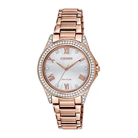 Drive from Citizen Womens Crystal Accent Rose Goldtone Stainless Steel Bracelet Watch Em0233-51a