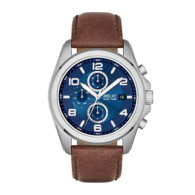 Relic By Fossil Mens Multi-Function Brown Leather Strap Watch Zr15794