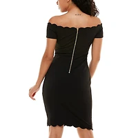 Premier Amour Off The Shoulder Womens Scallop Neck Short Sleeve Sheath Dress