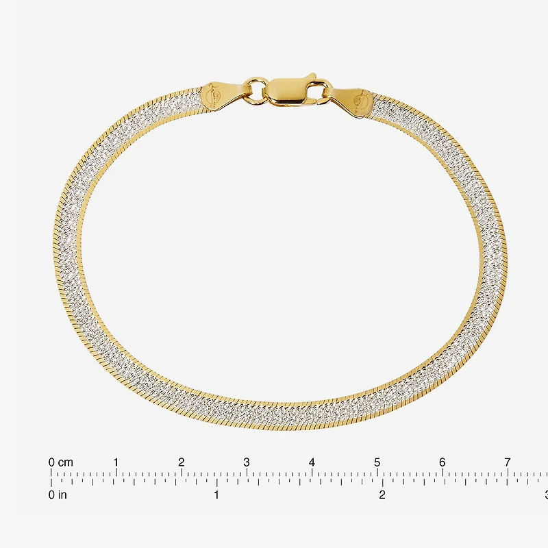 Made in Italy Womens 24K Gold Over Silver 7.5 Inch Solid Herringbone Chain Bracelet