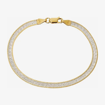 Made in Italy Womens 24K Gold Over Silver 7.5 Inch Solid Herringbone Chain Bracelet