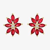 Lab Created Red Ruby 14K Gold Over Silver 16mm Flower Stud Earrings