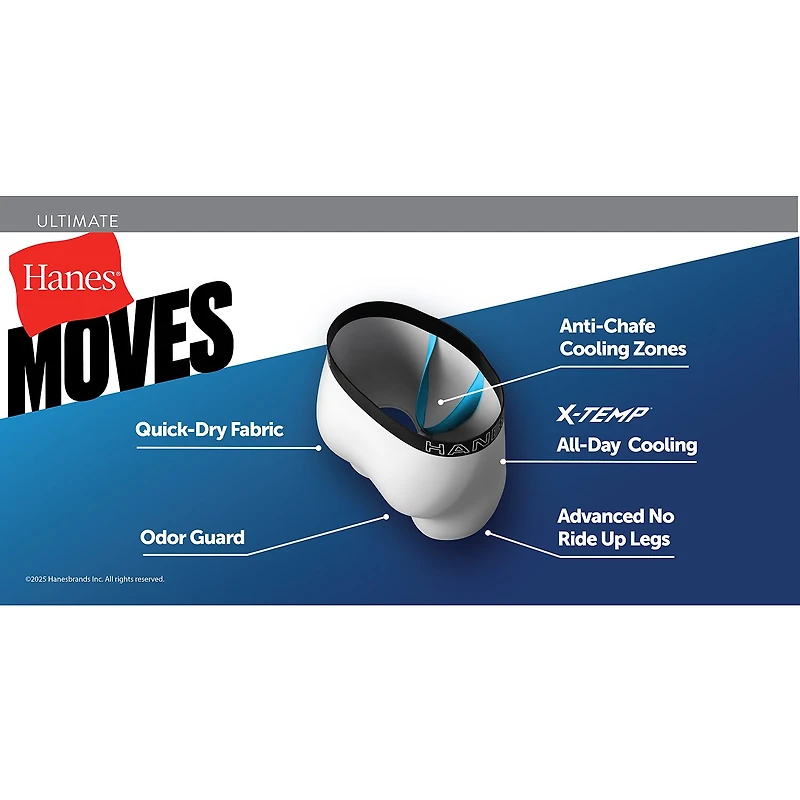 Hanes Moves X-Temp Performance Total Support Pouch Mens 4 Pack Boxer Briefs Umsbe4