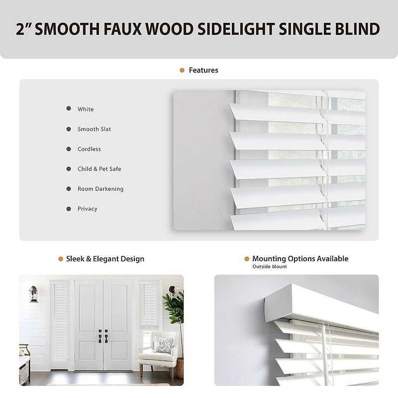 Smooth Sidelight 2" Cut-To-Width Cordless Faux Wood Blind