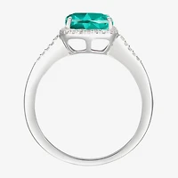 Womens Lab Created Green Yttrium Aluminum Garnet Sterling Silver Oval Halo Cocktail Ring