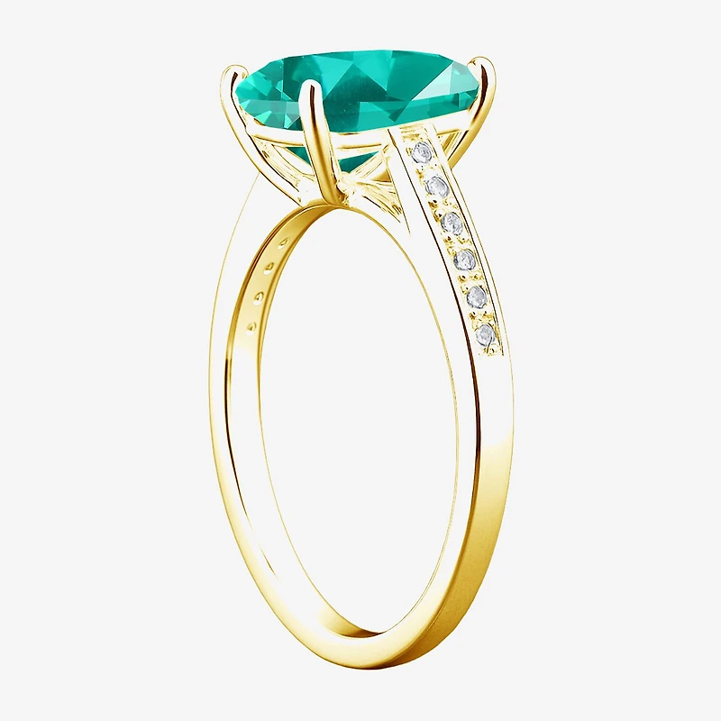 Womens Lab Created Green Yttrium Aluminum Garnet 14K Gold Over Silver Oval Side Stone Cocktail Ring