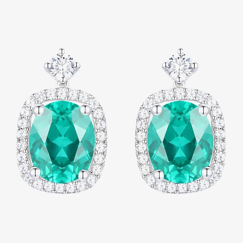 Womens Lab Created Green Yttrium Aluminum Garnet Sterling Silver Oval Drop Earrings