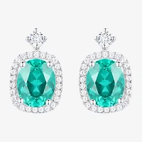 Womens Lab Created Green Yttrium Aluminum Garnet Sterling Silver Oval Drop Earrings