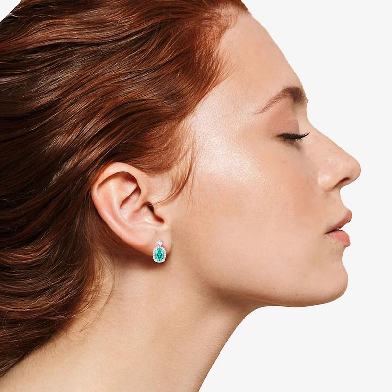 Womens Lab Created Green Yttrium Aluminum Garnet Sterling Silver Oval Drop Earrings