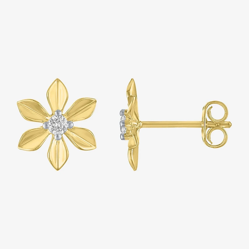 (Gh / Si2 I1) 1/10 CT. T.W. Lab Grown White Diamond 14K Gold Over Silver Sterling Silver 11mm Flower Stud Earrings