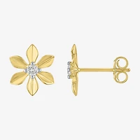 (Gh / Si2 I1) 1/10 CT. T.W. Lab Grown White Diamond 14K Gold Over Silver Sterling Silver 11mm Flower Stud Earrings