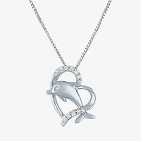 Dolphin Heart (Gh / Si2 I1) Womens 1/10 CT. T.W. Lab Grown White Diamond Sterling Silver Heart 18 Inch Pendant Necklace