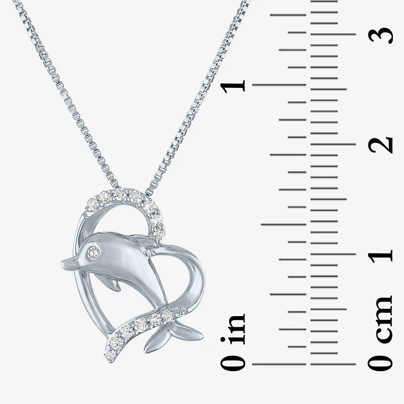 Dolphin Heart (Gh / Si2 I1) Womens 1/10 CT. T.W. Lab Grown White Diamond Sterling Silver Heart 18 Inch Pendant Necklace
