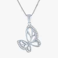 Butterfly (Gh / Si2 I1) Womens 1/10 CT. T.W. Lab Grown White Diamond Sterling Silver Butterfly 18 Inch Pendant Necklace