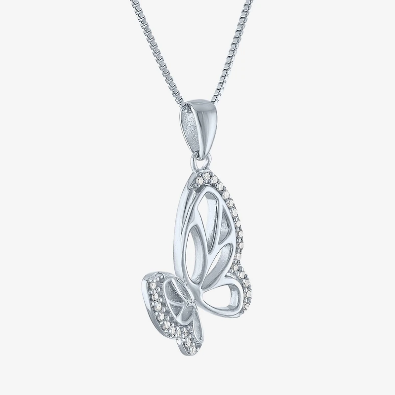 Butterfly (Gh / Si2 I1) Womens 1/10 CT. T.W. Lab Grown White Diamond Sterling Silver Butterfly 18 Inch Pendant Necklace