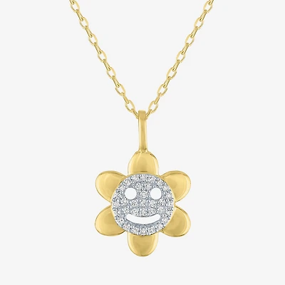 (Gh / Si2 I1) Womens 1/10 CT. T.W. Lab Grown White Diamond 14K Gold Over Silver Flower 16 Inch Pendant Necklace