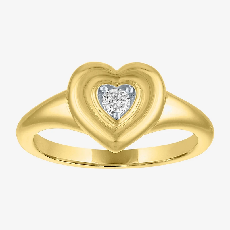 Heart (Gh / Si2 I1) Womens 1/10 CT. T.W. Lab Grown White Diamond 14K Gold Over Silver Sterling Cocktail Ring