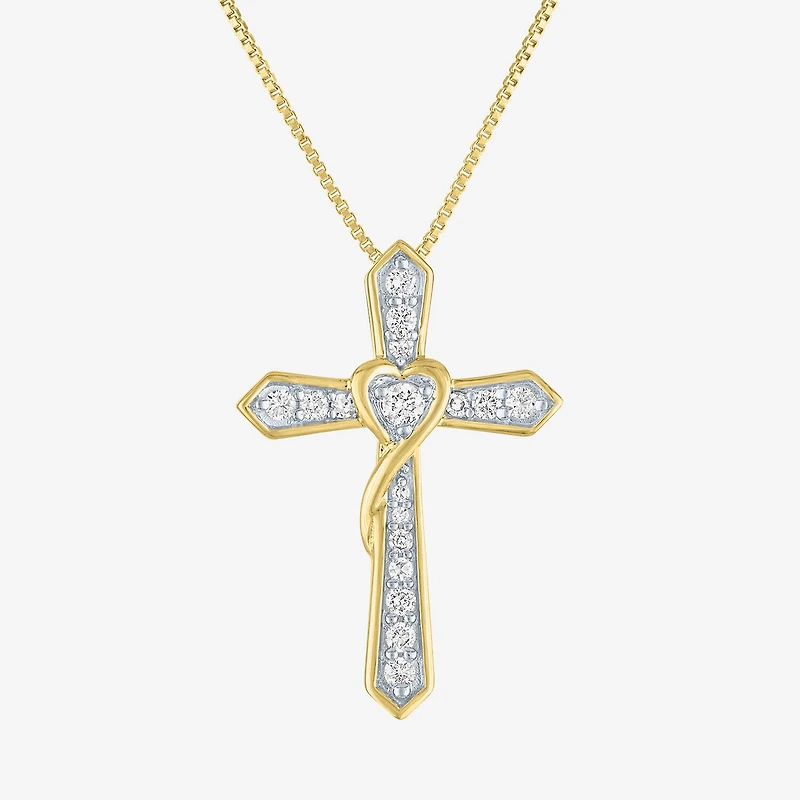 Cross (G-H / Si2-I1) Womens 1/4 CT. T.W. Lab Grown White Diamond 14K Gold Over Silver Cross Heart 18 Inch Pendant Necklace