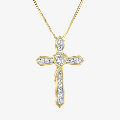 Cross (G-H / Si2-I1) Womens 1/4 CT. T.W. Lab Grown White Diamond 14K Gold Over Silver Cross Heart 18 Inch Pendant Necklace