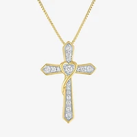 Cross (G-H / Si2-I1) Womens 1/4 CT. T.W. Lab Grown White Diamond 14K Gold Over Silver Cross Heart 18 Inch Pendant Necklace