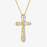 Cross (G-H / Si2-I1) Womens 1/4 CT. T.W. Lab Grown White Diamond 14K Gold Over Silver Cross Heart 18 Inch Pendant Necklace