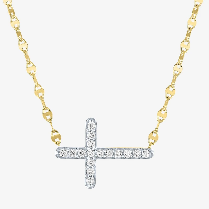 Sideways (G-H / Si2-I1) Womens 1/4 CT. T.W. Lab Grown White Diamond 14K Gold Over Silver Cross 16 Inch Pendant Necklace