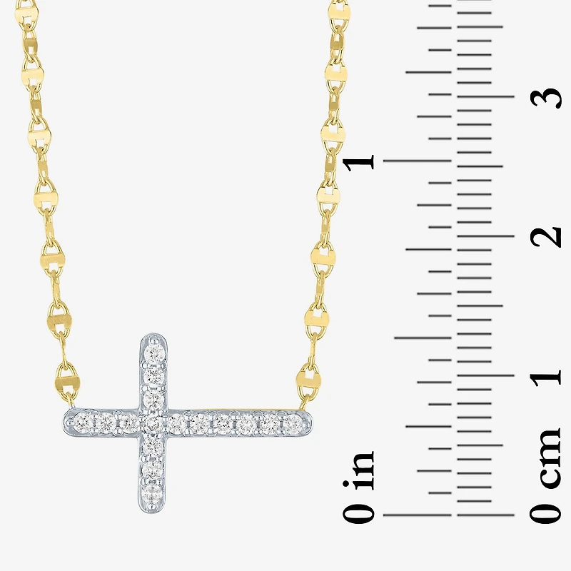 Sideways (G-H / Si2-I1) Womens 1/4 CT. T.W. Lab Grown White Diamond 14K Gold Over Silver Cross 16 Inch Pendant Necklace