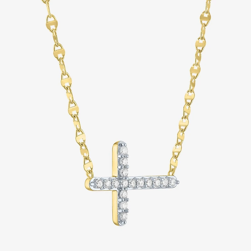 Sideways (G-H / Si2-I1) Womens 1/4 CT. T.W. Lab Grown White Diamond 14K Gold Over Silver Cross 16 Inch Pendant Necklace