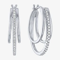 (G-H / Si2-I1) Womens 1/4 CT. T.W. Lab Grown White Diamond Sterling Silver 24mm Hoop Earrings