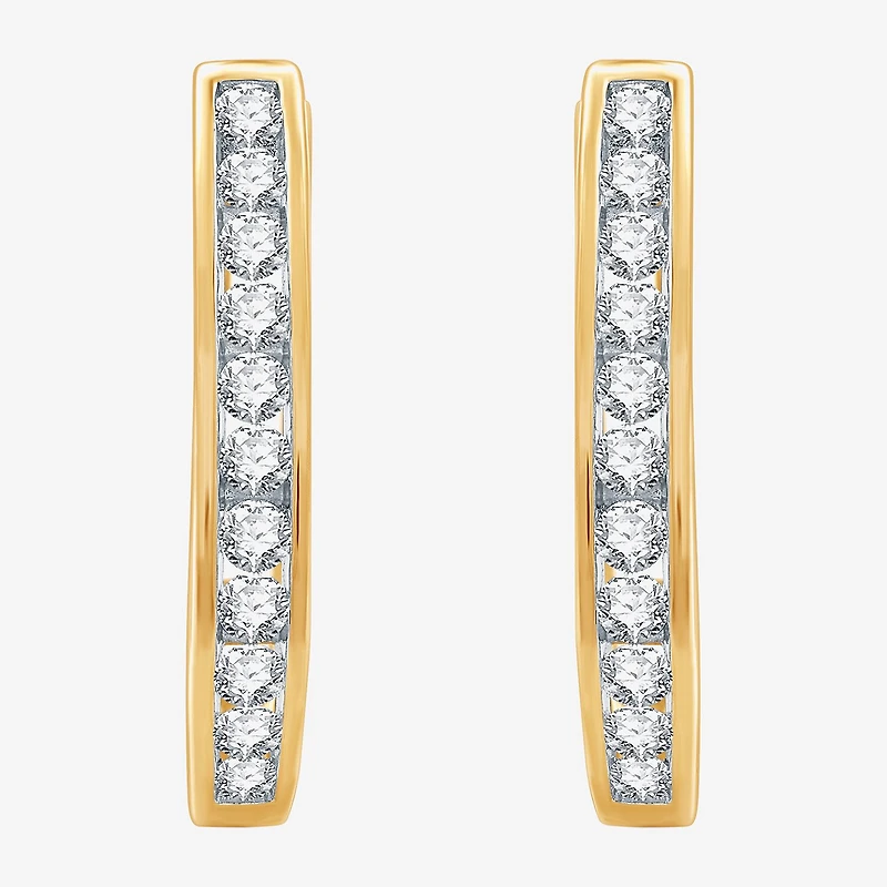 (G / Si1-Si2) Womens 1 CT. T.W. Lab Grown White Diamond Sterling Silver 24.8mm Oval Hoop Earrings