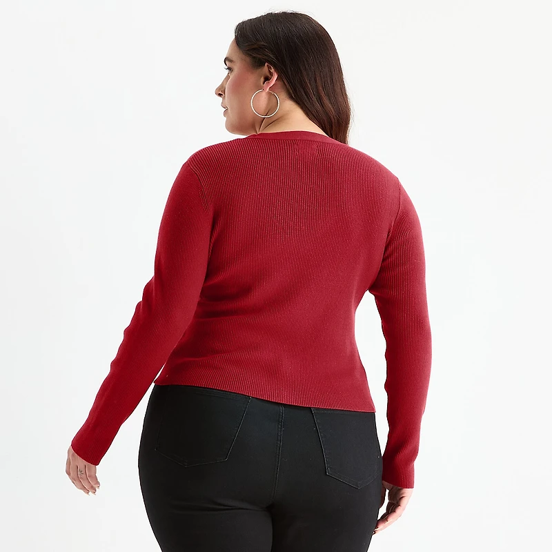 Bold Elements Plus Womens V Neck Long Sleeve Pullover Sweater