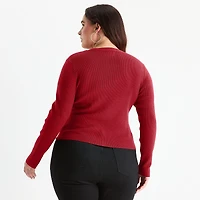 Bold Elements Plus Womens V Neck Long Sleeve Pullover Sweater