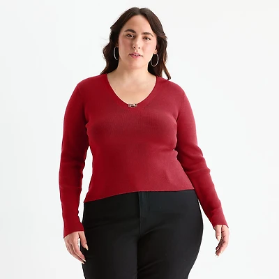 Bold Elements Plus Womens V Neck Long Sleeve Pullover Sweater