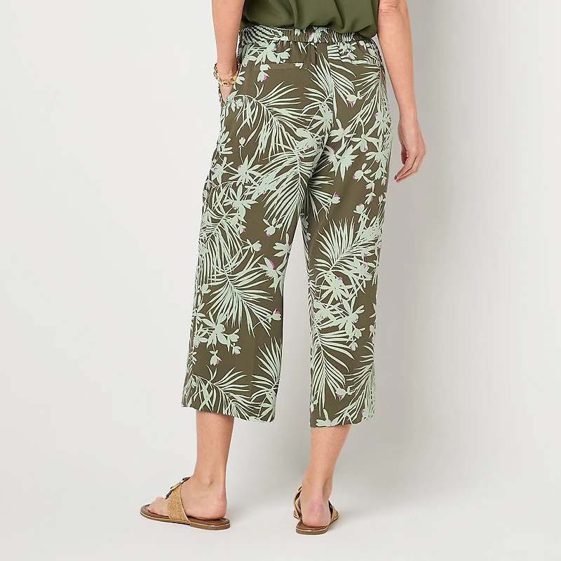 Liz Claiborne Womens Wide Leg Mid Rise Cropped Pant