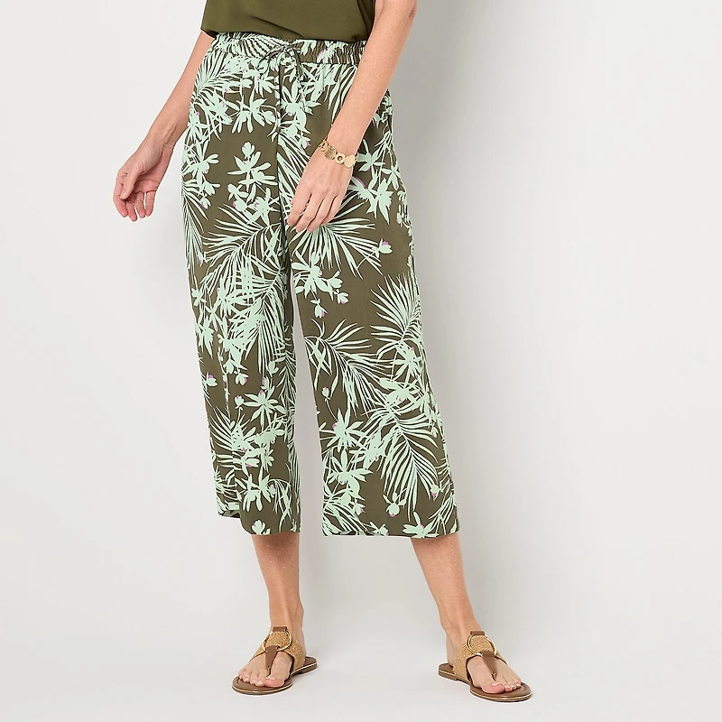 Liz Claiborne Womens Wide Leg Mid Rise Cropped Pant