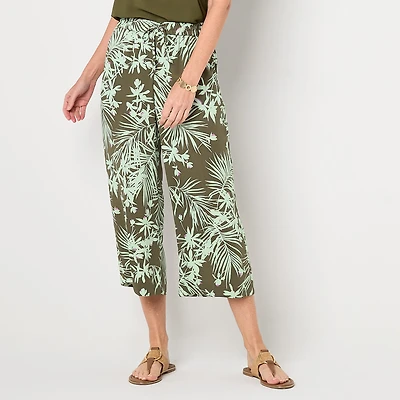 Liz Claiborne Womens Wide Leg Mid Rise Cropped Pant