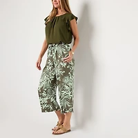Liz Claiborne Womens Wide Leg Mid Rise Cropped Pant